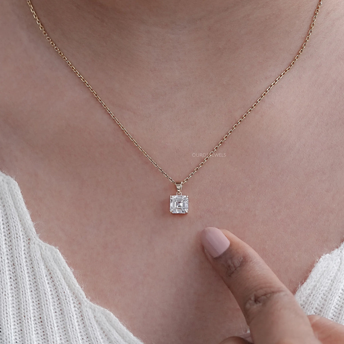 Asscher Lab Diamond Solitaire Pendant Necklaces