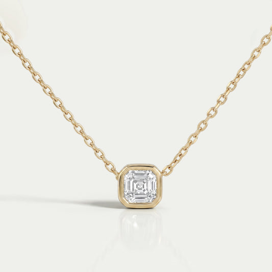Bezel Set Asscher Cut Lab Diamond Pendant Necklaces