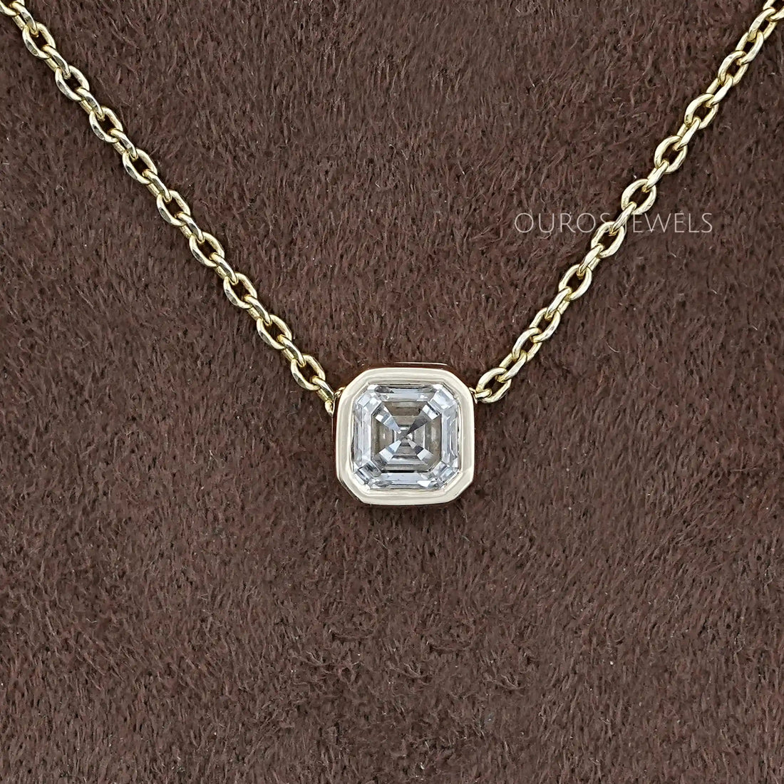 Bezel Set Asscher Cut Lab Diamond Pendant Necklaces