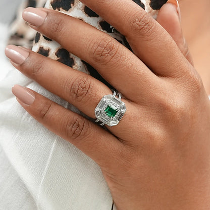 Asscher Shape Lab Gemstone Halo Anniversary Ring Ring