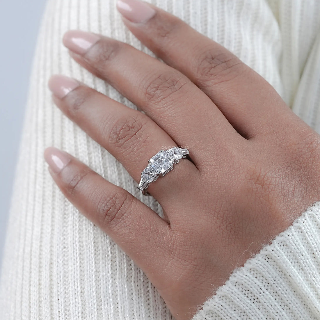 Five Stone Asscher Diamond Engagement Ring