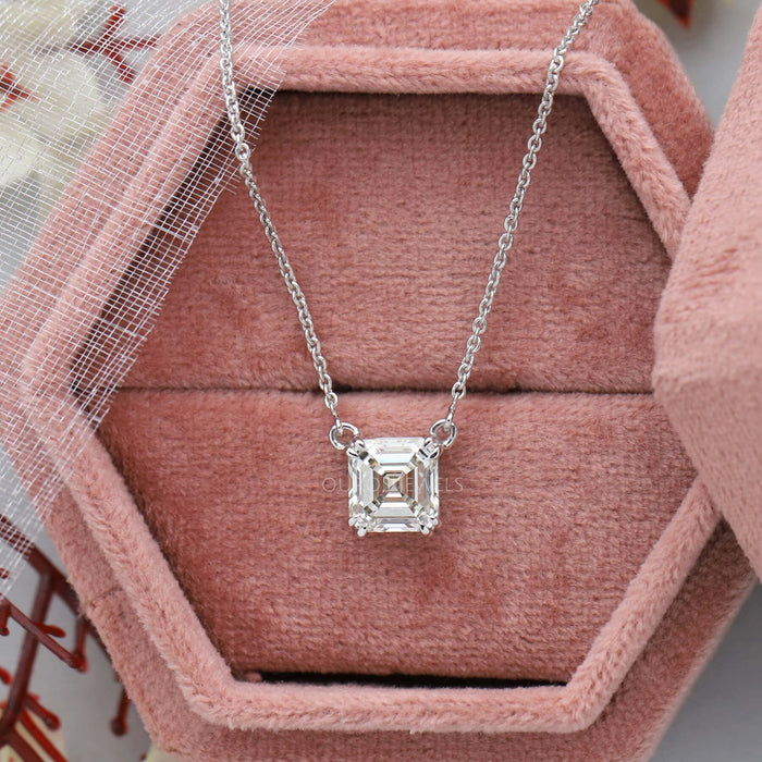 Asscher Cut Diamond Necklace 0.35ct | Pravins