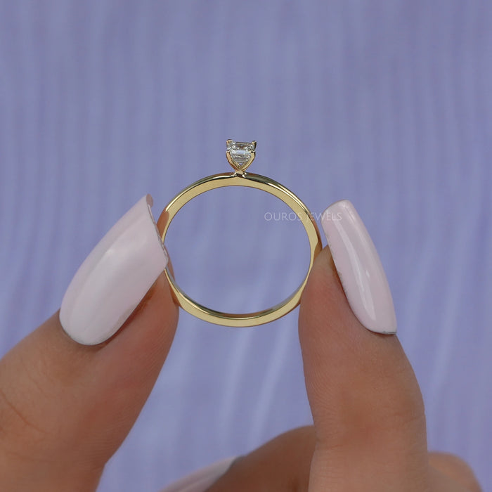 [Asscher Cut Solitaire Diamond 18K Yellow Gold Ring]-[Ouros Jewels]