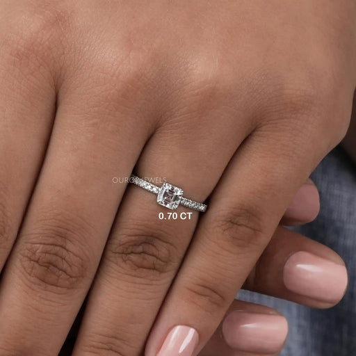 [A Women wearing Asscher Cut Diamond Rings]-[Ouros Jewels]