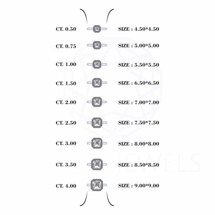 Asscher Cut Lab Diamond Halo Solitaire Engagement Ring Rings