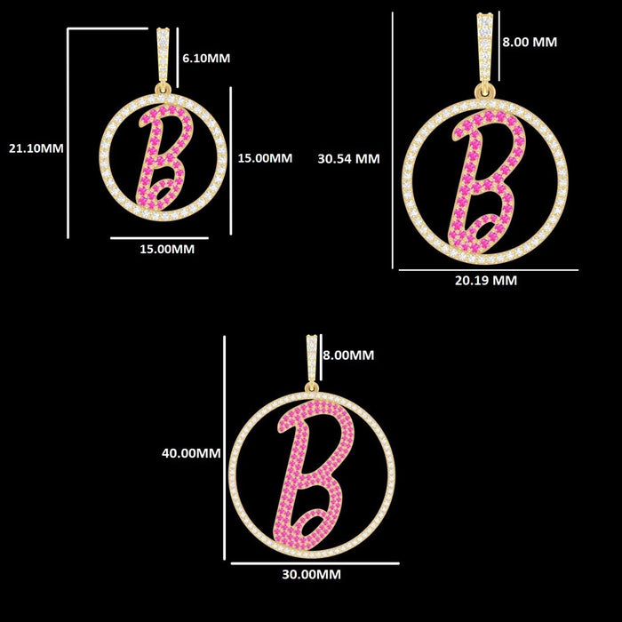 Barbie B Letter Pink Round Cut Lab Diamond Pendant