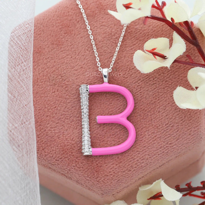 [B Letter Enamel Necklace]-[Ouros Jewels]