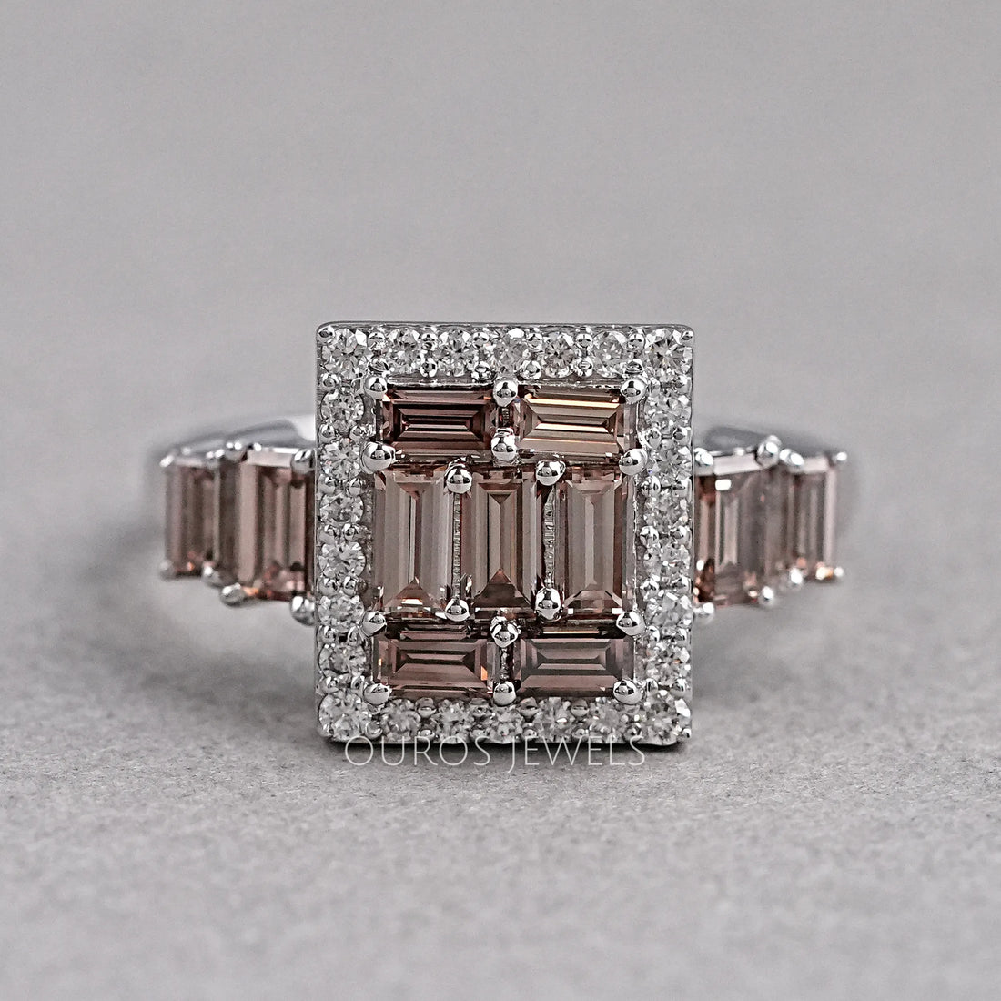 Baguette Cluster Halo Diamond Ring Rings