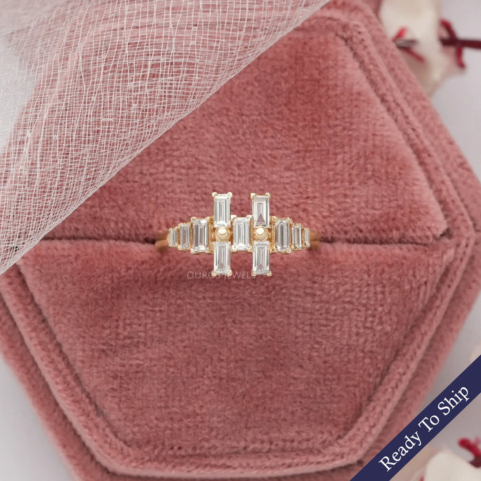 Baguette Cut Lab Diamond Cluster Anniversary Ring