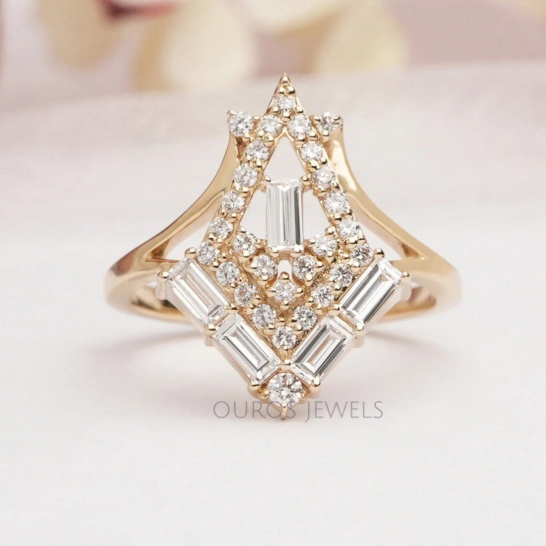 Baguette And Round Cut Lab Diamond Chevron Ring