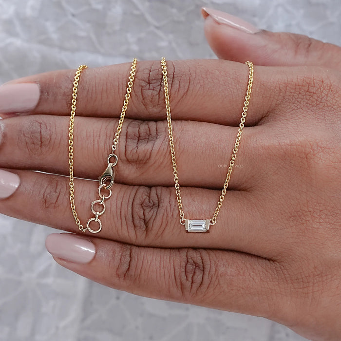 East West Baguette Cut Lab Diamond Pendant Necklaces