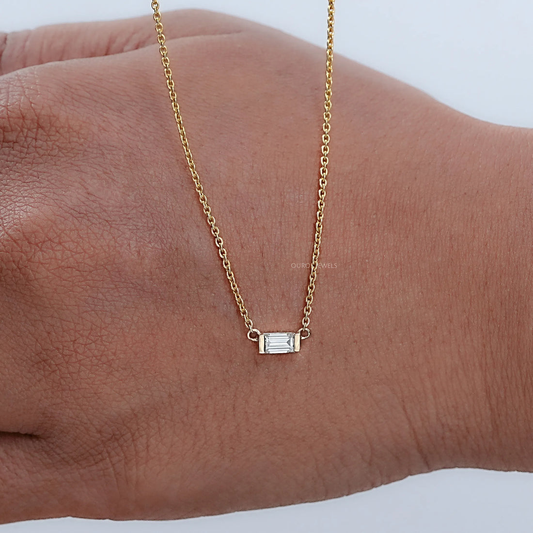 East West Baguette Cut Lab Diamond Pendant Necklaces