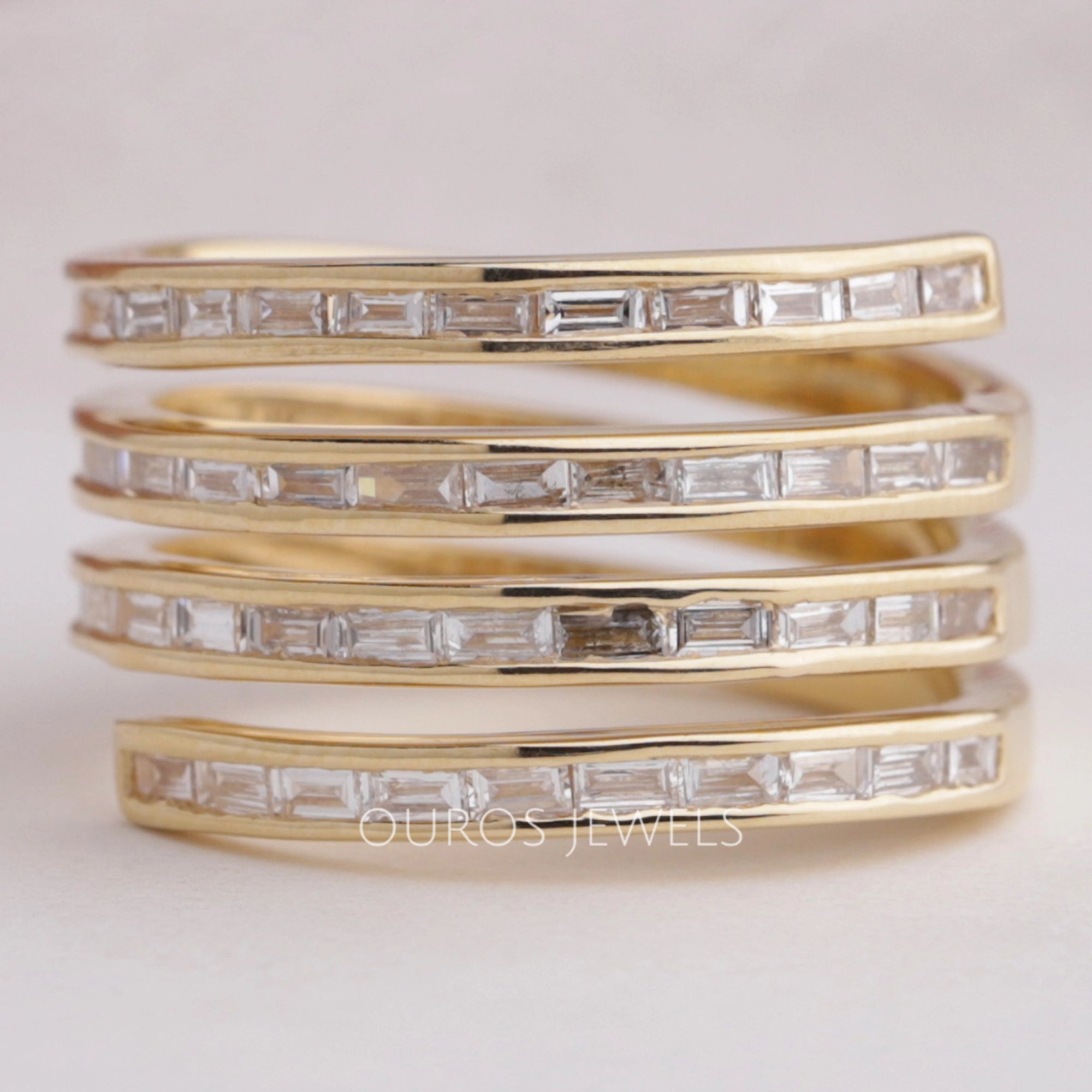 Baguette Cut Lab Diamond Spiral Band Rings