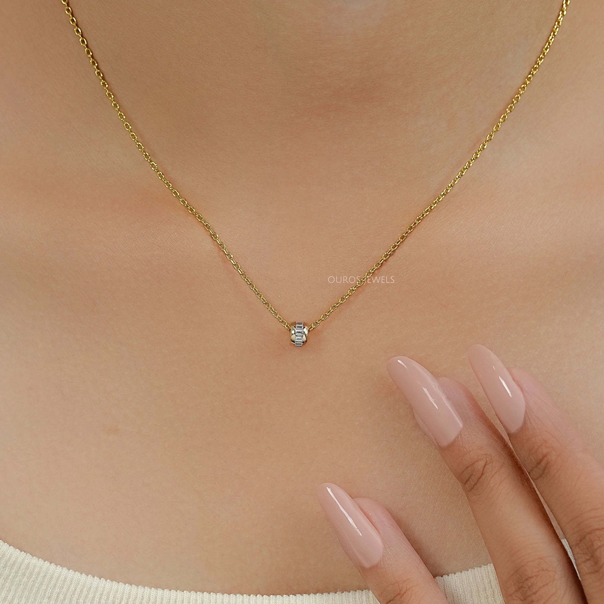 Baguette Lab Diamond Barrel Pendant Necklaces