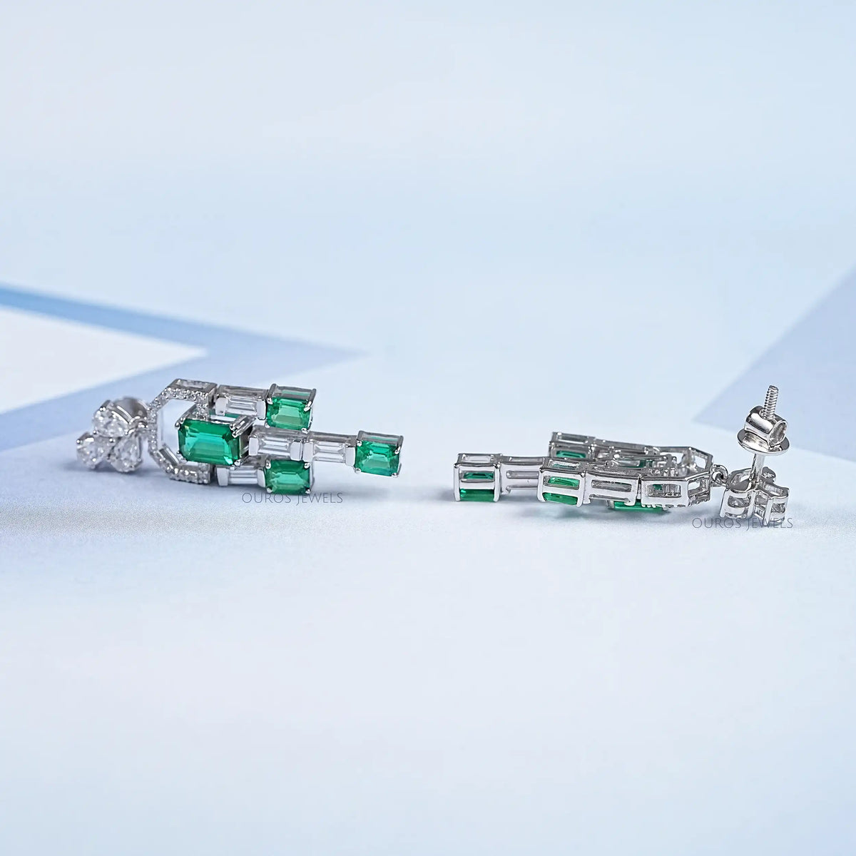 Green Emerald And Diamond Linear Drop Earrings Earring