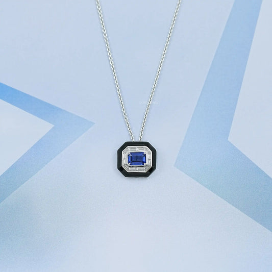 Enamel And Sapphire Gemstone Halo Pendant