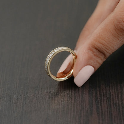 Baguette Lab Diamond Channel Set Half Eternity Band Rings