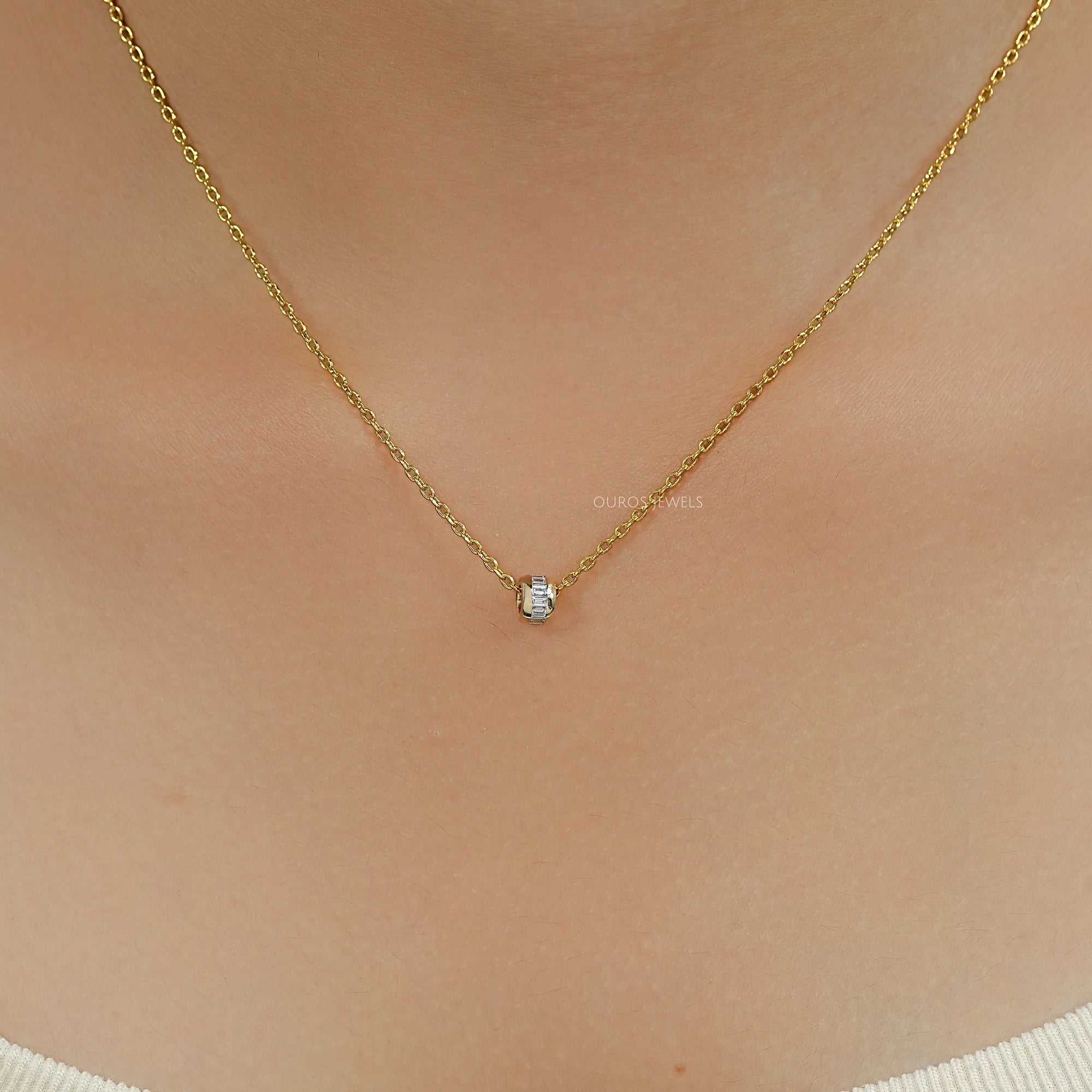 Baguette Lab Diamond Barrel Pendant Necklaces
