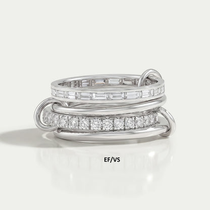 Baguette And Round Diamond Interlink Band Ring