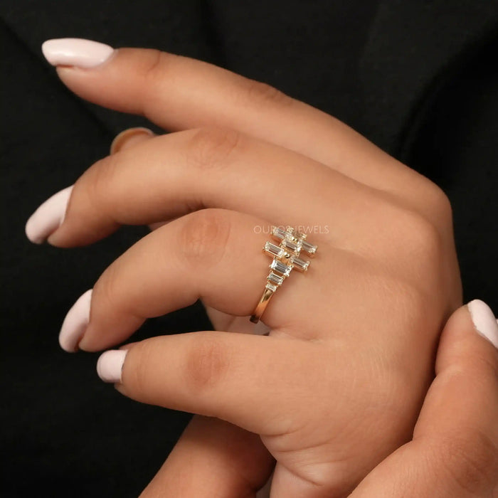 Baguette Cut Lab Diamond Cluster Anniversary Ring