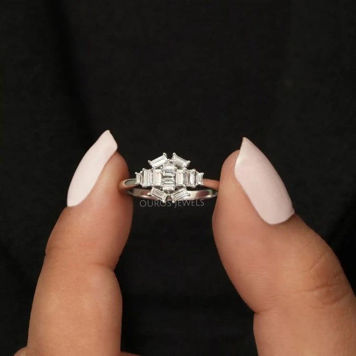 [A Women wearing Baguette Diamond Ring]-[Ouros Jewels]