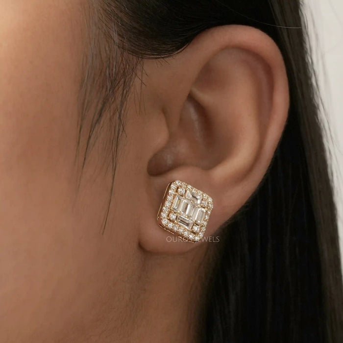 [Baguette Cut Lab Grown Diamond Earrings]-[Ouos Jewels]
