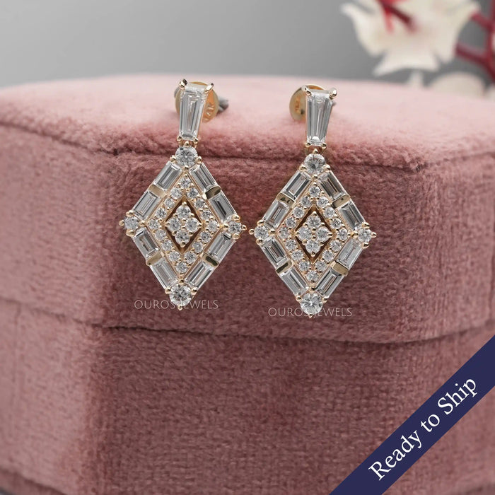 Baguette cut Diamond Earrings]-[Ouros Jewels]