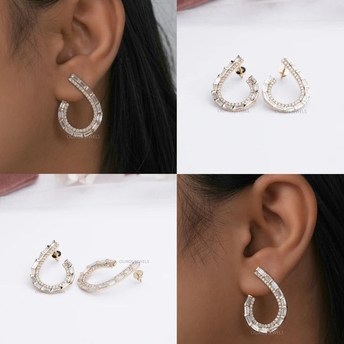 [Collage of Baguette Cut Round Diamond Earrings]-[Ouros Jewels]