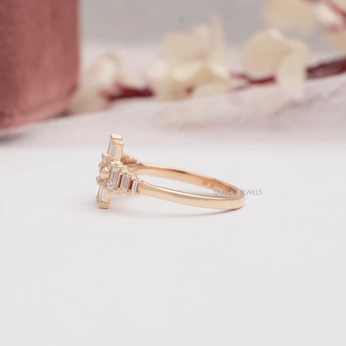 Baguette Cut Lab Diamond Cluster Anniversary Ring