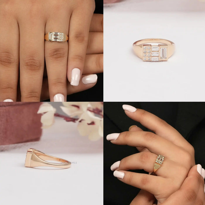 [Collage of Baguette and Round Diamond Wedding Ring]-[Ouros Jewels]