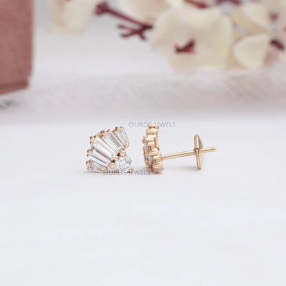 Tapered Baguette And Round Cut Lab Diamond Stud Earrings Earring
