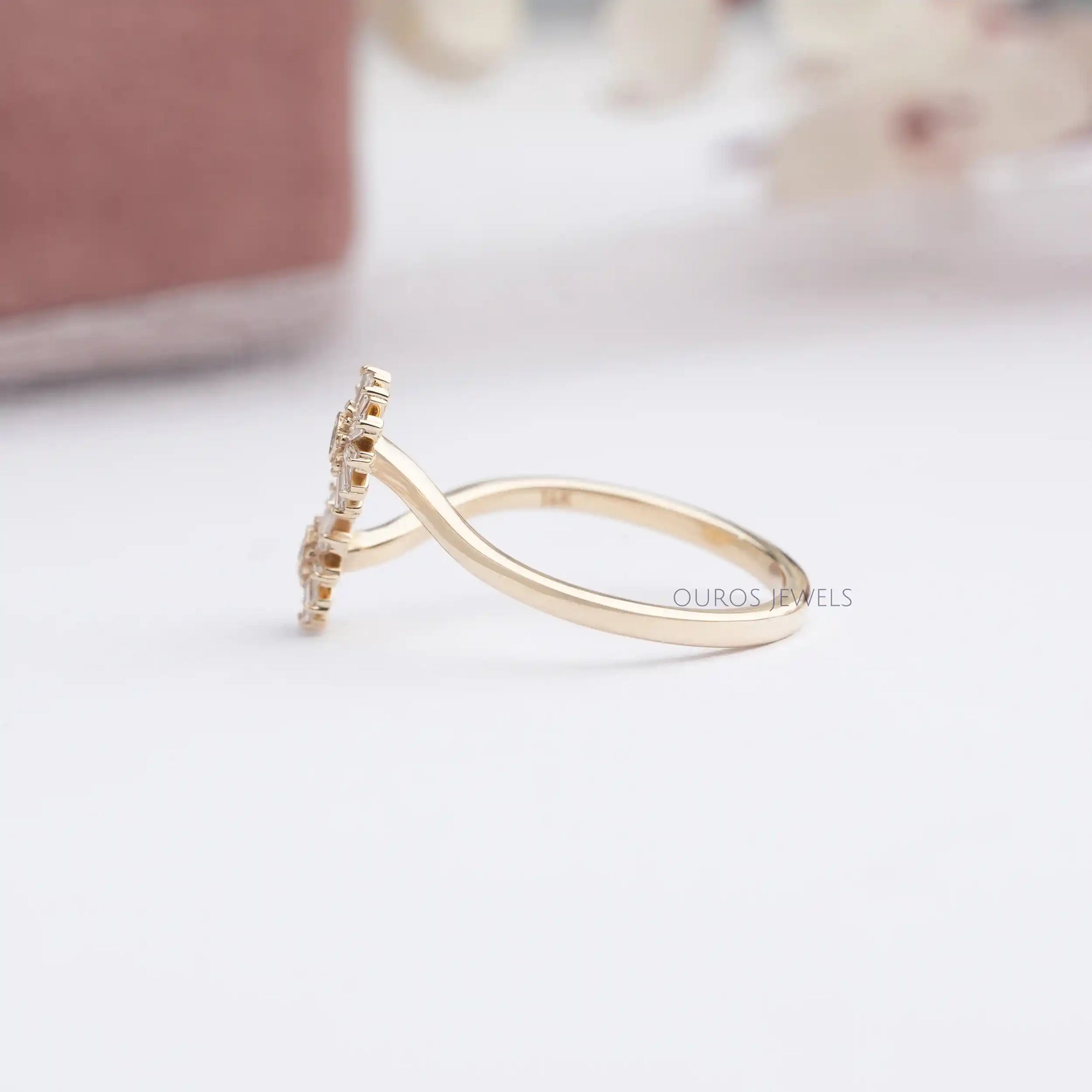 Two Flower Shape Tapered Baguette Cut Lab Diamond Bypass Ring Rings