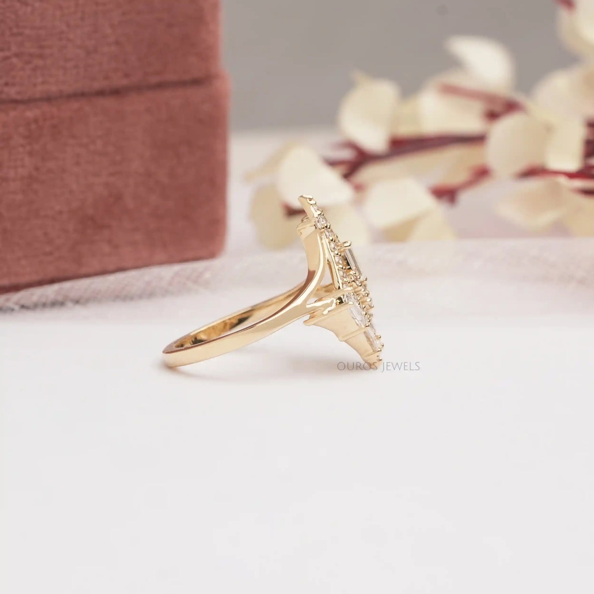 Baguette And Round Cut Lab Diamond Chevron Ring