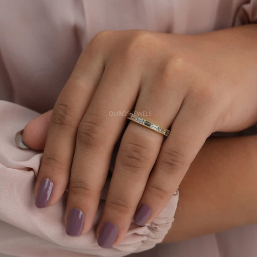 [A Women wearing Baguette Cut Eternity Band]-[Ouros Jewels]