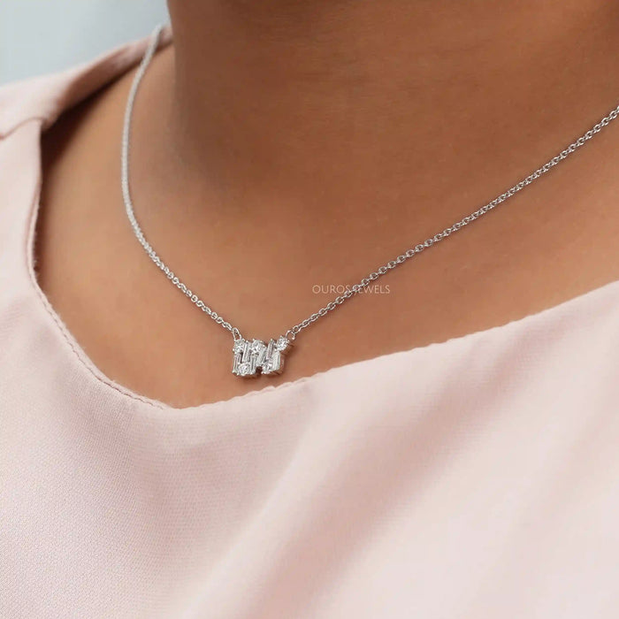 [A Women wearing Lab Grown Diamond Pendant]-[Ouros Jewels]