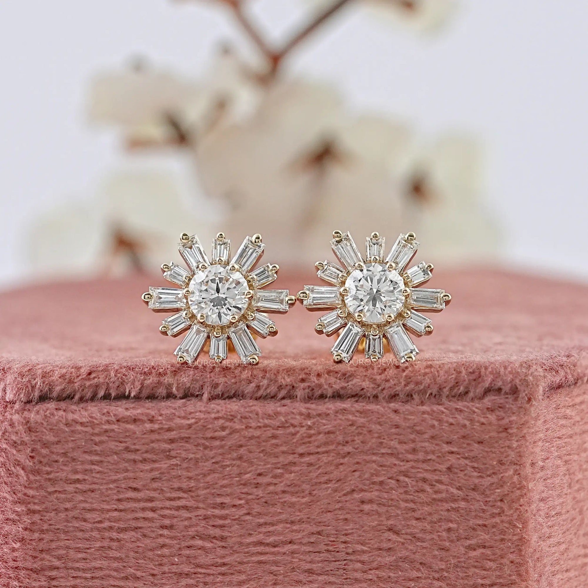 Round & Tapered Baguette Diamond Stud Earrings Earring