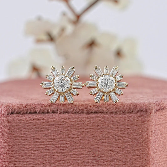 Round & Tapered Baguette Diamond Stud Earrings Earring