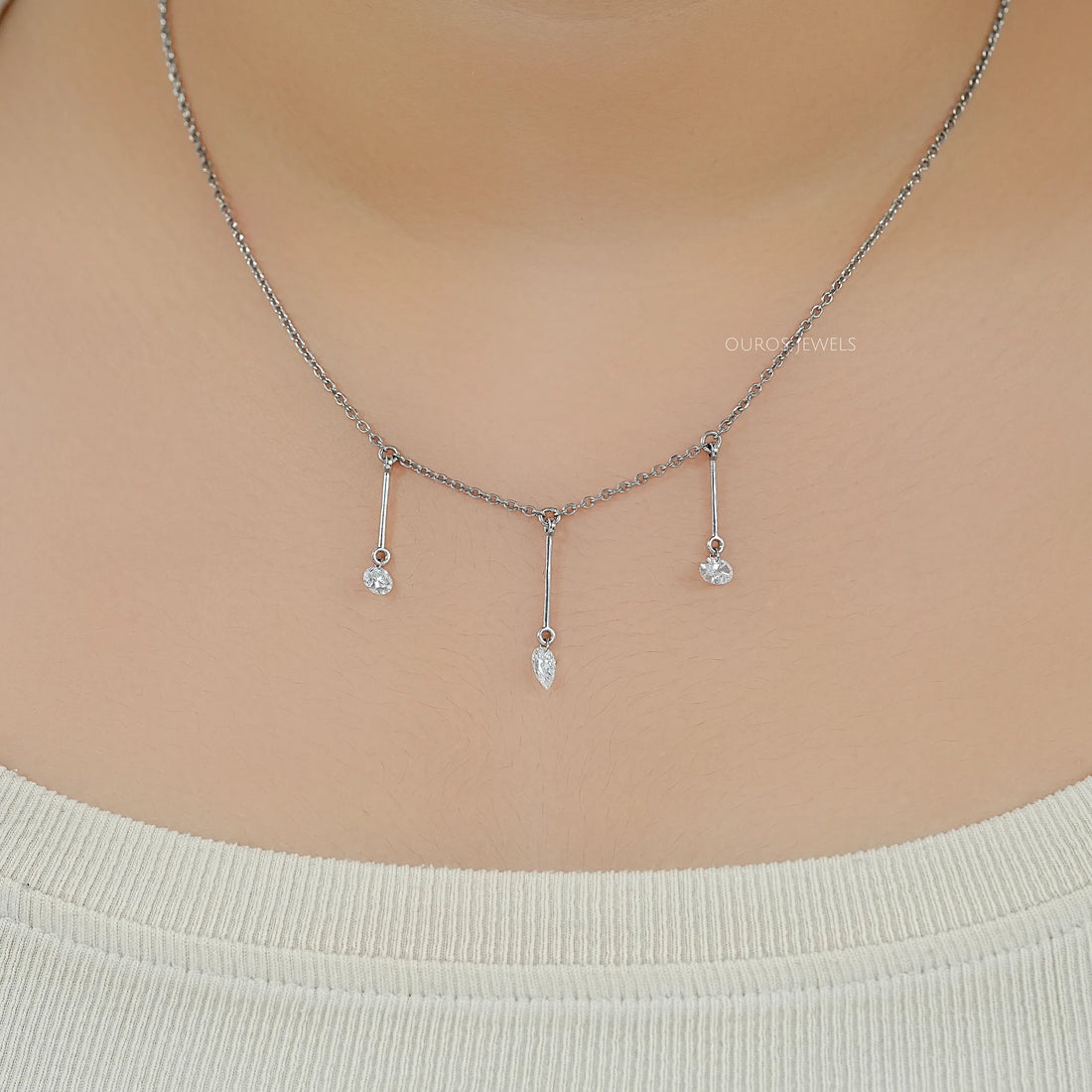 Trio Drill Lab Diamond Bar Charm Necklace Necklaces