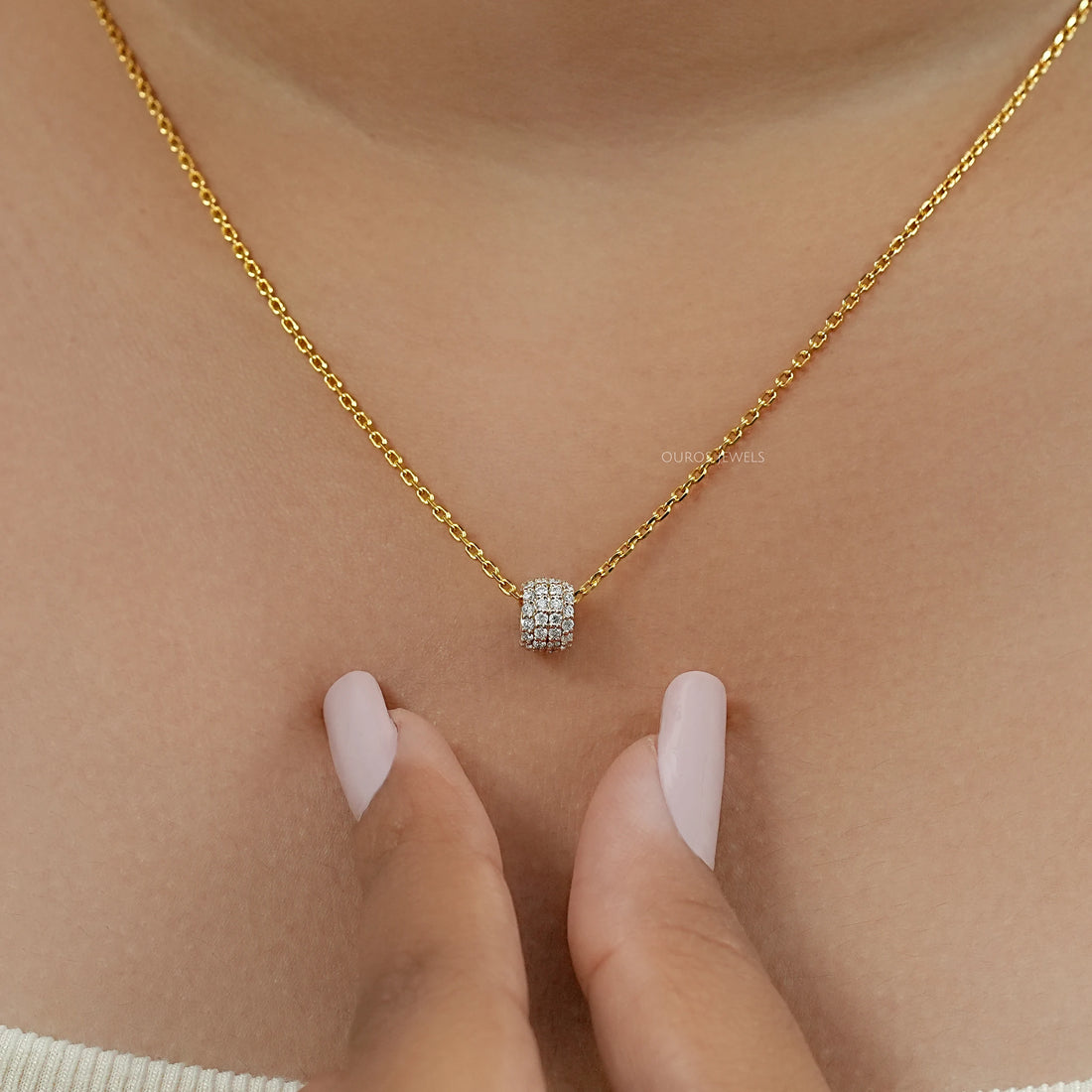Round Lab Diamond Barrel Pendant Necklaces