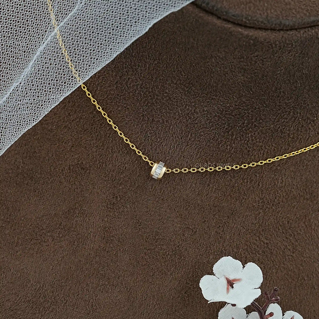 Baguette Lab Diamond Barrel Pendant Necklaces