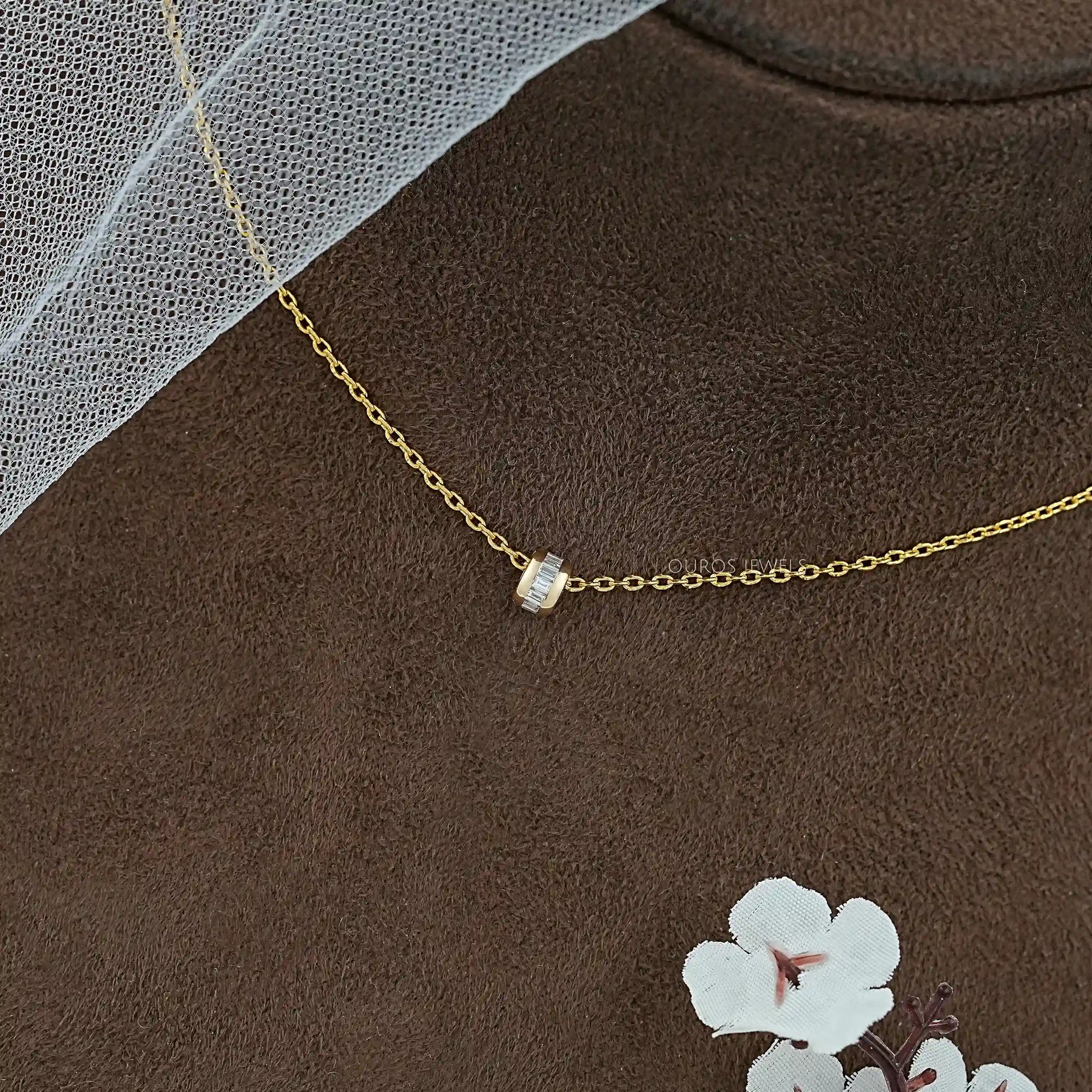 Baguette Lab Diamond Barrel Pendant Necklaces