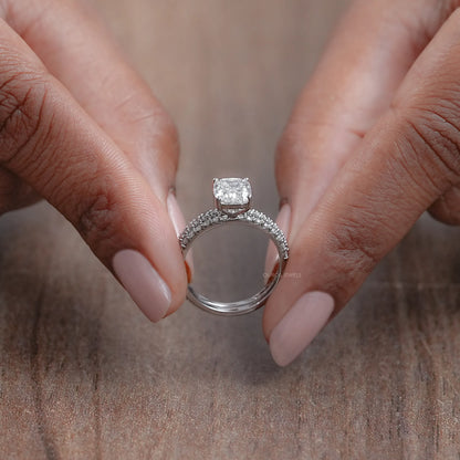 Elongated Cushion Cut Solitaire Accent Bridal Ring Set Rings