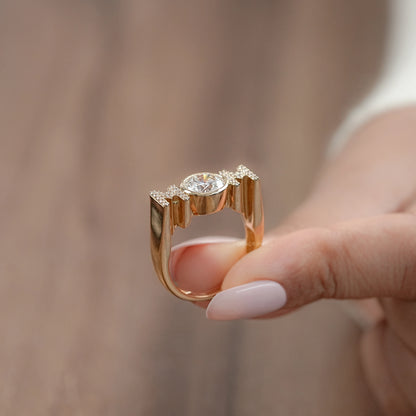 MOM Initial Letter Round Diamond Customized Ring Rings