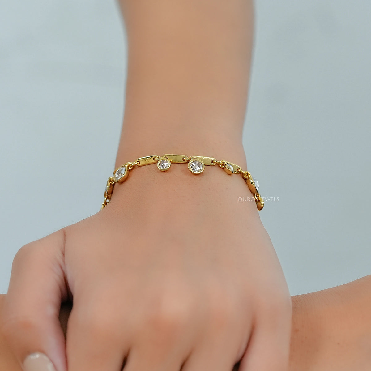 Bezel Set Rose Cut Lab Diamond Charm Bracelet