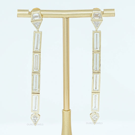 Multi Shape Lab Diamond Bezel Set Linear Drop Earrings Earrings