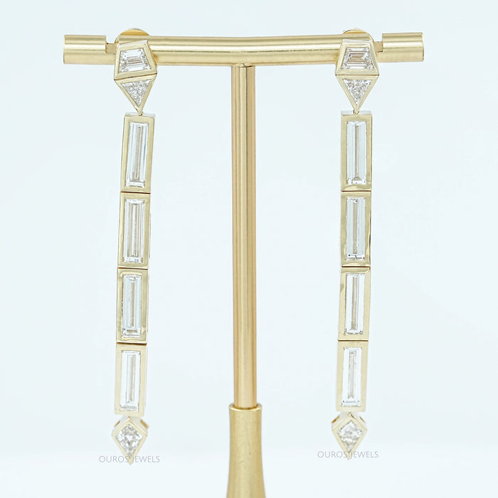Multi Shape Lab Diamond Bezel Set Linear Drop Earrings Earrings