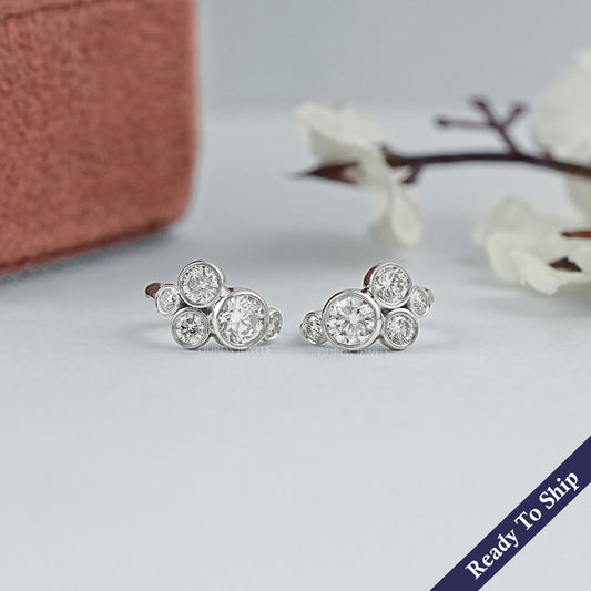 Round Diamond Bezel Set Huggie Hoop Earrings Earrings