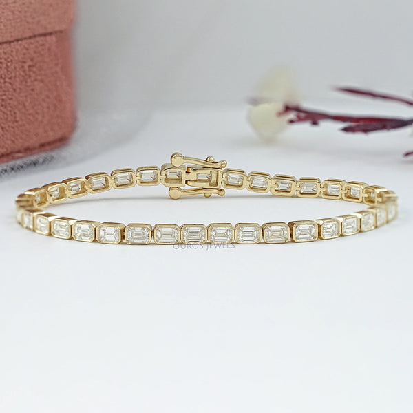 East West Emerald Cut Lab Grown Diamond Tennis Bracelet