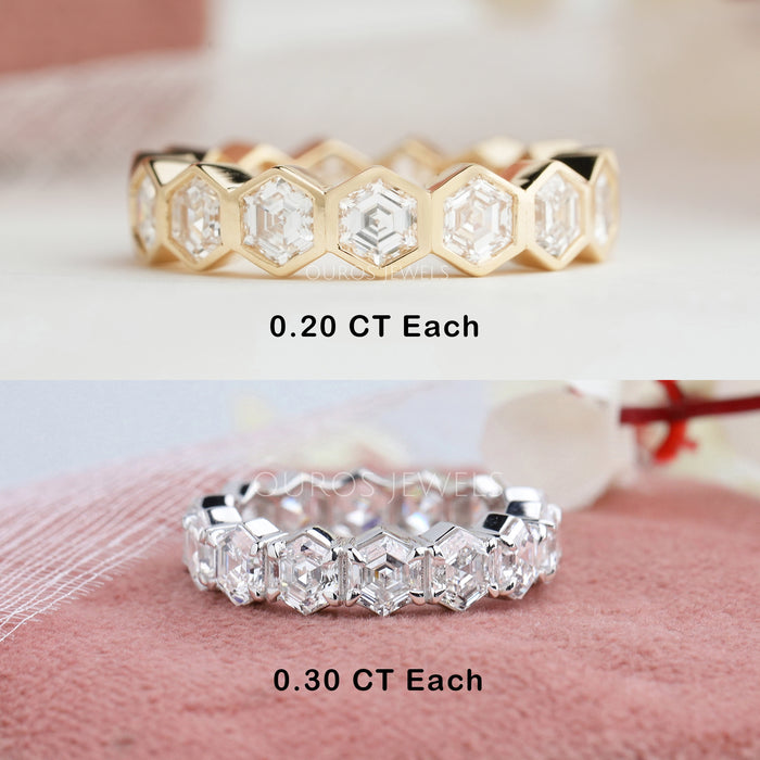 Hexagon Cut Lab Diamond Full Eternity Diamond Band Rings