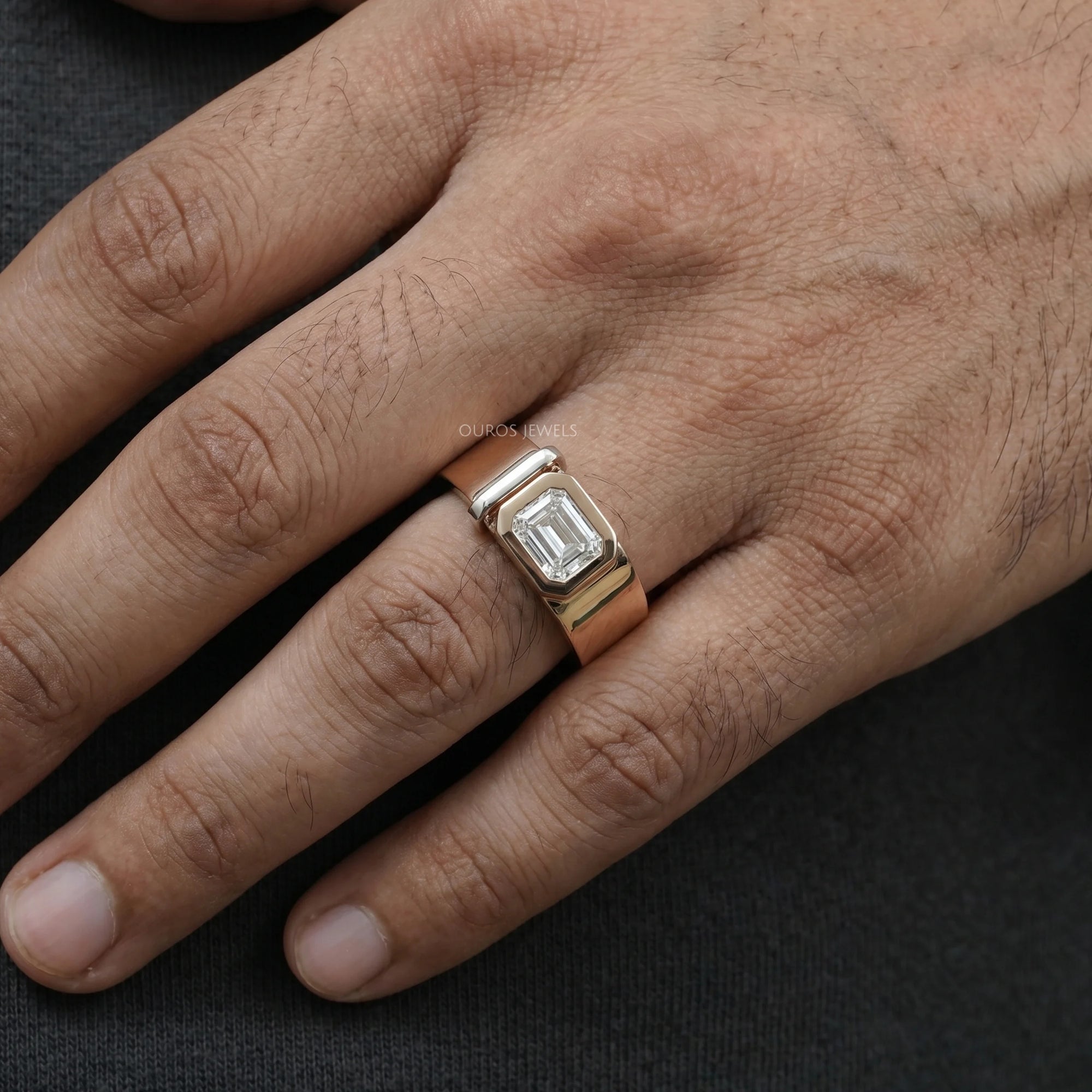 East West Emerald Diamond Bezel Set Men's Band